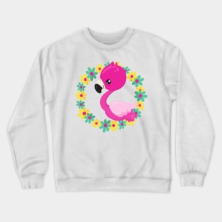 Cute Flamingo, Baby Flamingo, Bird, Flowers Crewneck Sweatshirt